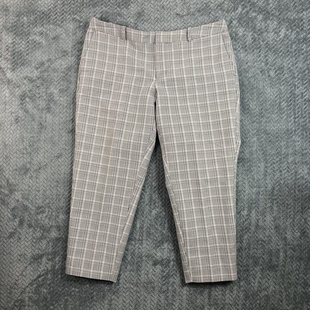 A New Day Pants Womens 14 Stretch Ankle Glen Plaid Black White Business